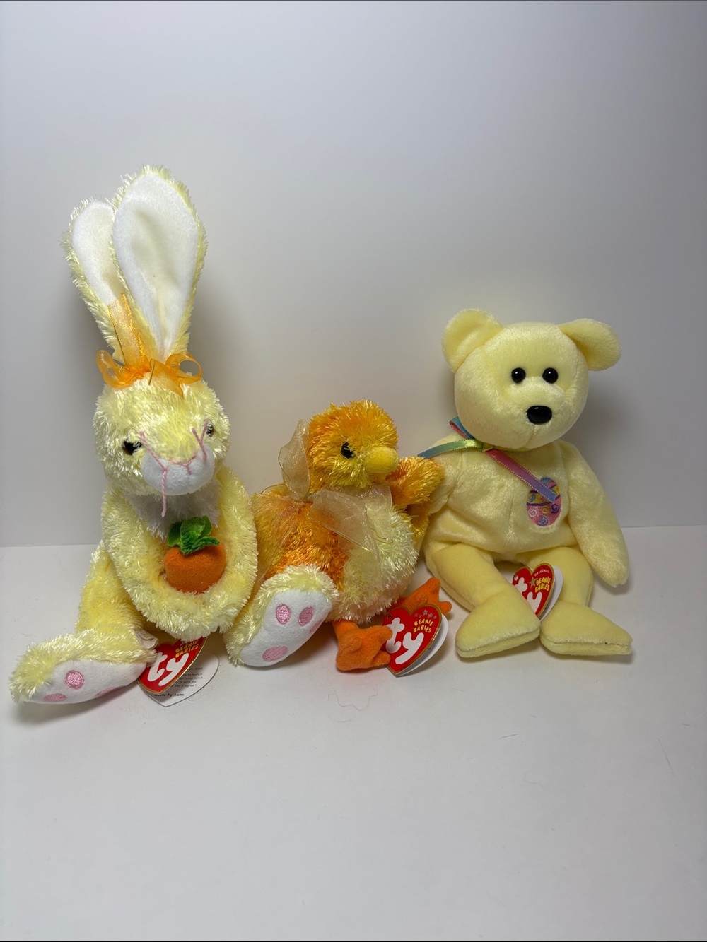 Ty Yellow Bunny, Duck & Bear Plush Trio